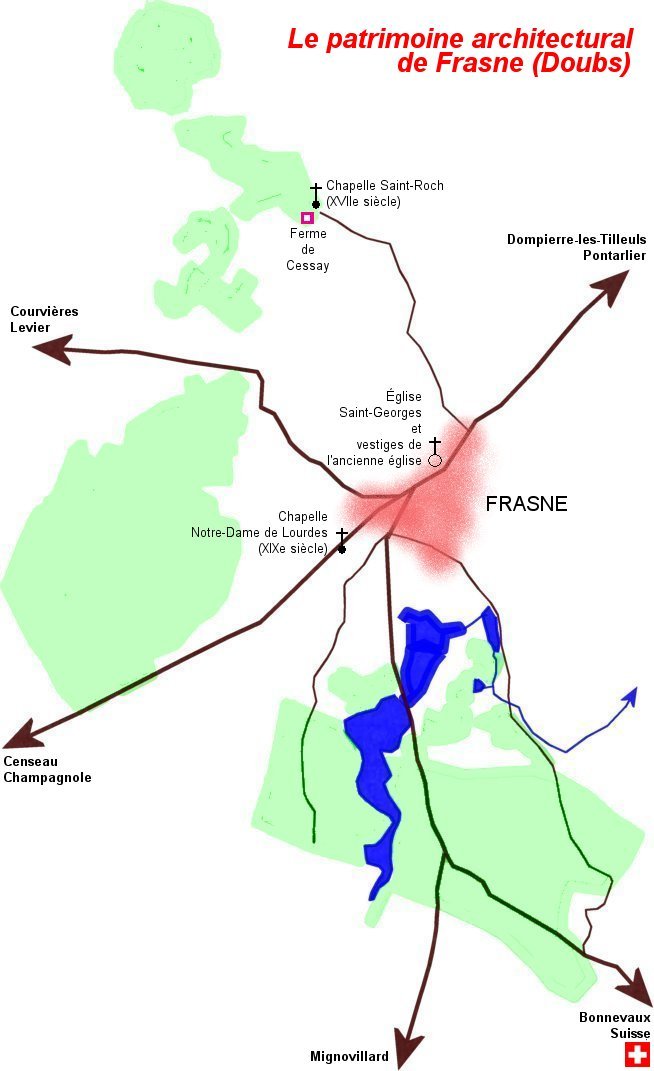 Carte du patrimoine architectural de Frasne (Doubs)