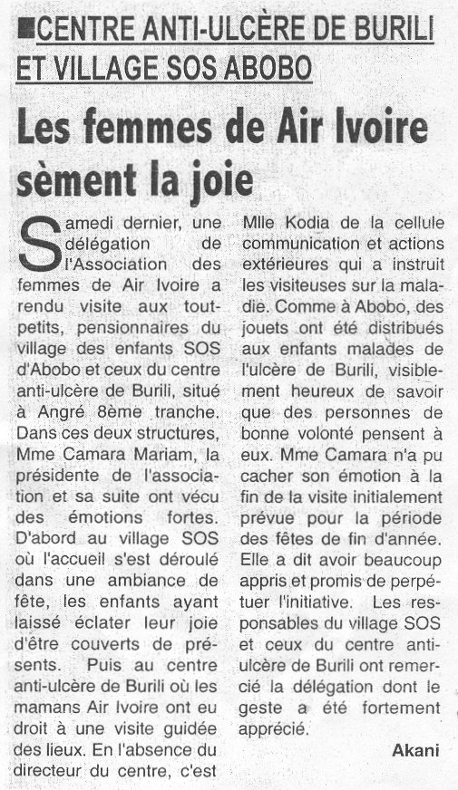 Article du journal Le Matin d'Abidjan