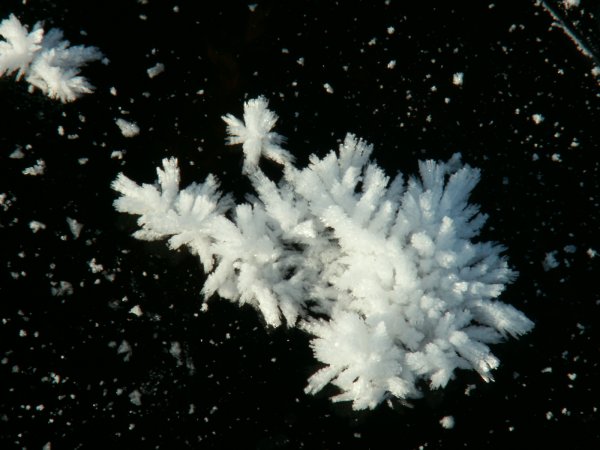 Cristaux sur la glace de l'étang de Frasne (Doubs)