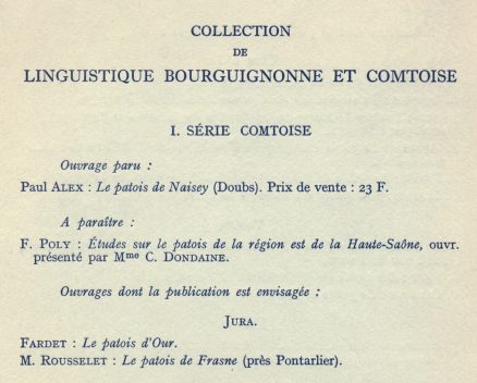 Extrait de la 4e de couverture du livre de Paul Alex sur le patois de Naisey